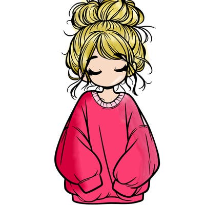 girl with baggy sweatshirt and messy bun