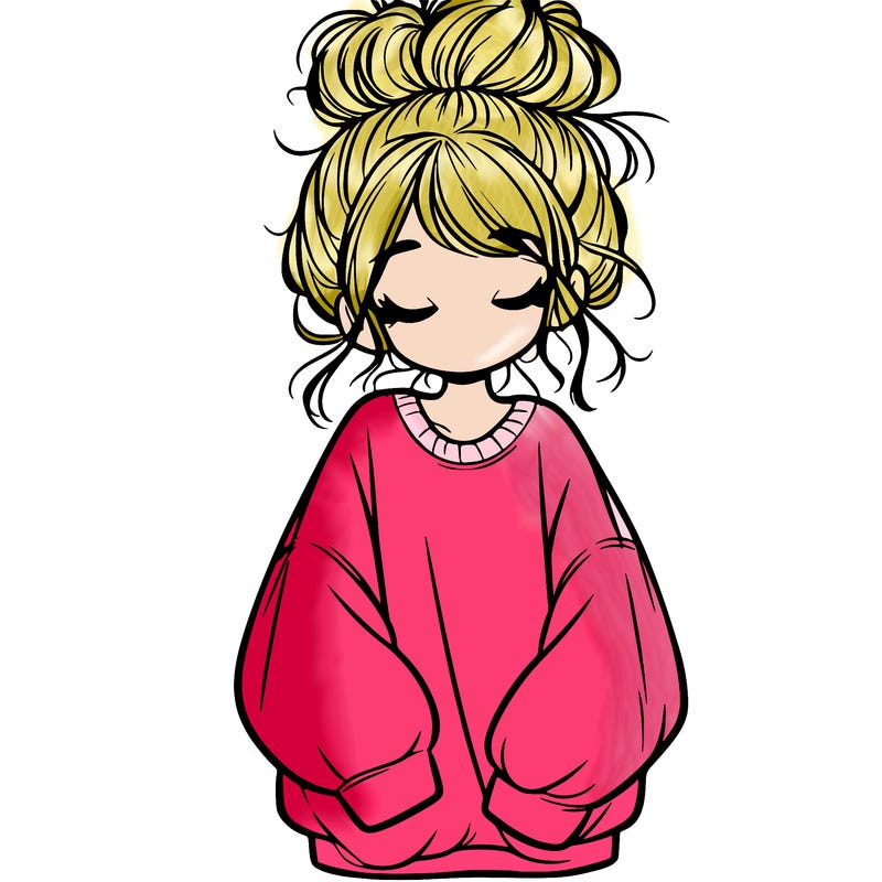 girl with baggy sweatshirt and messy bun