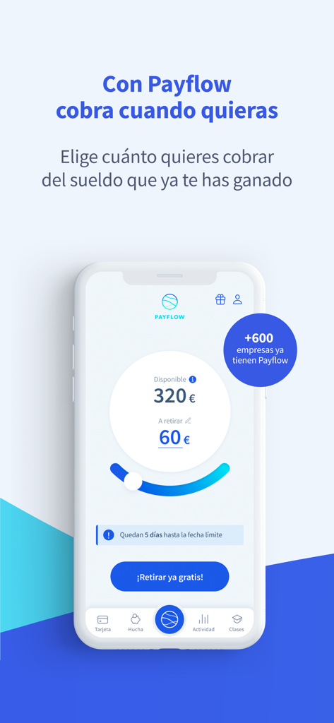 Payflow mobile app interface for instant earned salary withdrawal