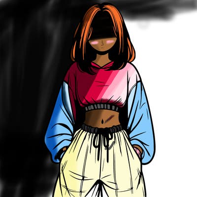 realistic girl faceless with baggy pants and a crop top