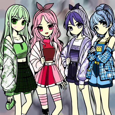 teen manga girls group of 4