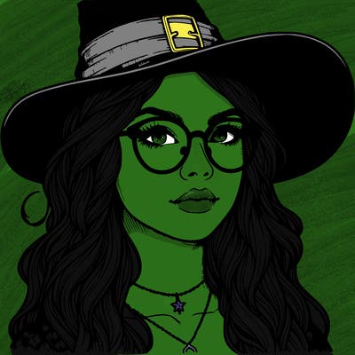 a witch with glasses realistic
