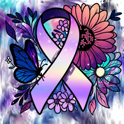 cancer awareness symbol with flowers and butterflies