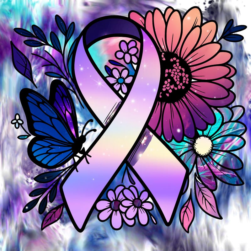 cancer awareness symbol with flowers and butterflies