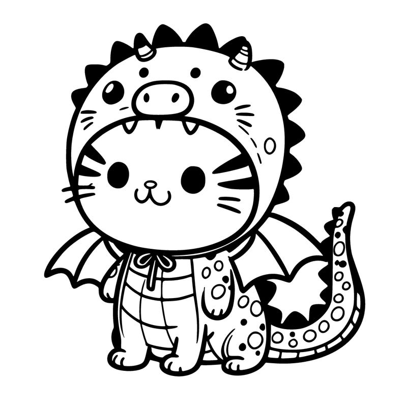 small cat wearing a dragon costume