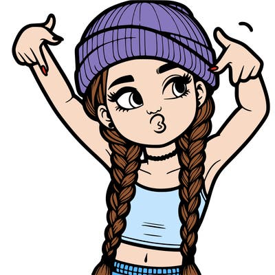 realistic teenage girl with braids and a beanie and crop top doing 🫶🏼