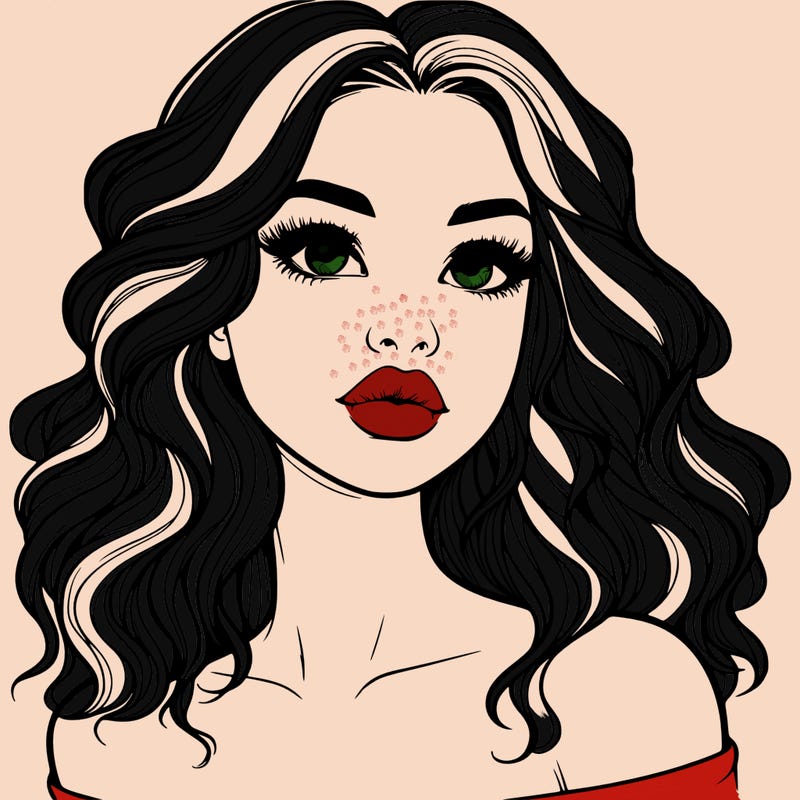 realistic girl with wavy hair and lips