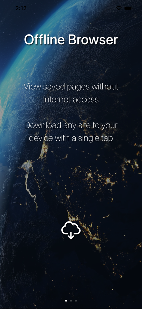 Offline Web Browser & Internet - Pantalla introductoria de la aplicación Navegador Web Sin Conexión mostrando cómo descargar y ver sitios web sin acceso a internet