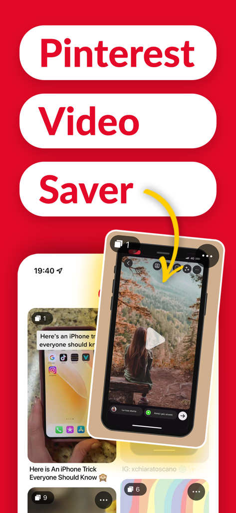 PinGrab app interface showing its Pinterest video saving and organizing features