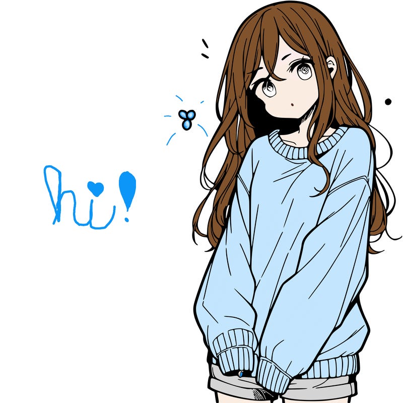 manga teen girl  in a sweater and baggy pants