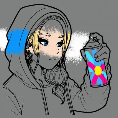 a realistic girl, spray painting