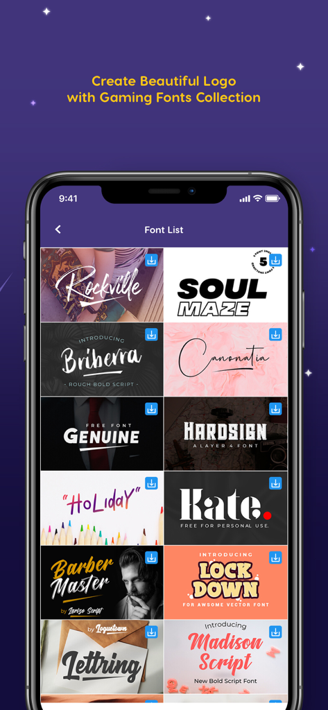 Logo Esport Maker - Logo Maker - A collection of stylized gaming fonts for professional esport logos in the Logo Esport Maker app.