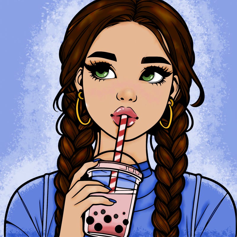 realistic girl with braided hair drinking boba