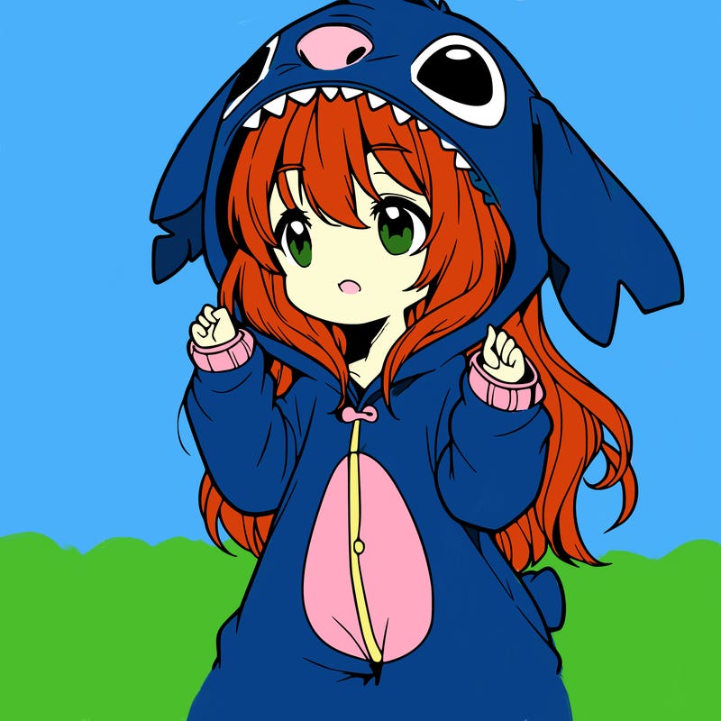 anime girl in a stitch onsie