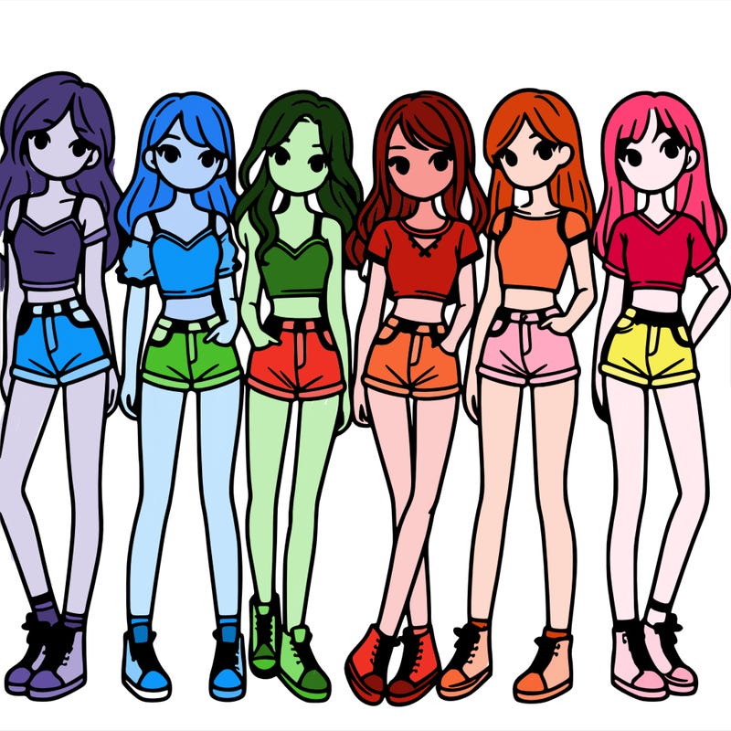 a group of girls wearing crop tops and shorts