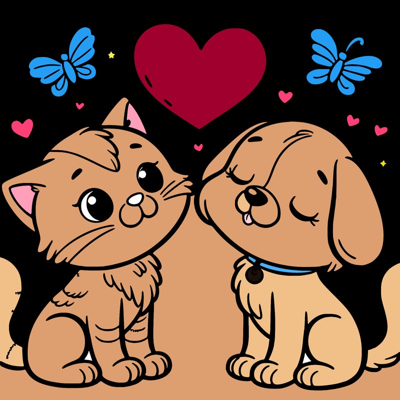 cat and dog make hart