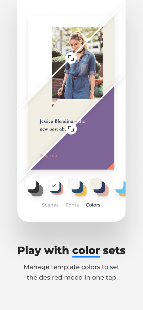 Interface pour choisir des ensembles de couleurs de modèle dans l'application Smoozly