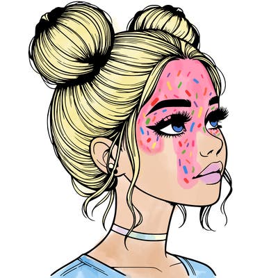 realistic girl with buns on the top of her head