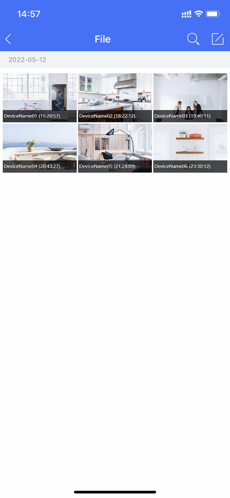 慧眼家 - Gallery of security camera snapshots in the Smart Eye Home app.