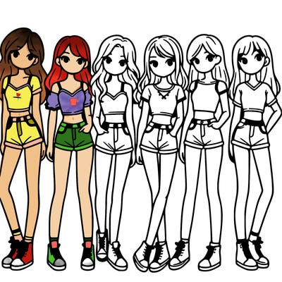 a group of girls wearing crop tops and shorts