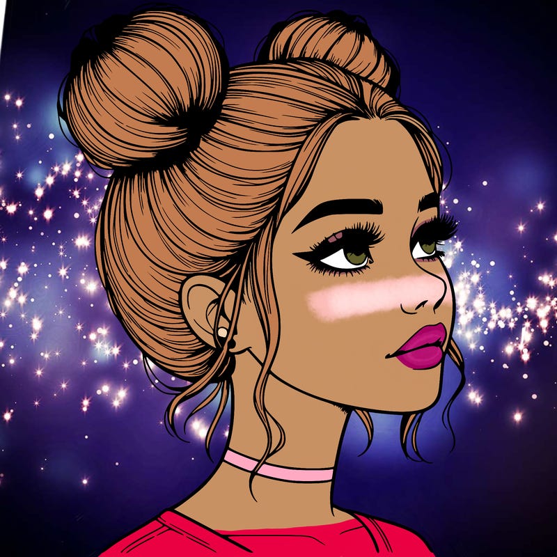 realistic girl with buns on the top of her head