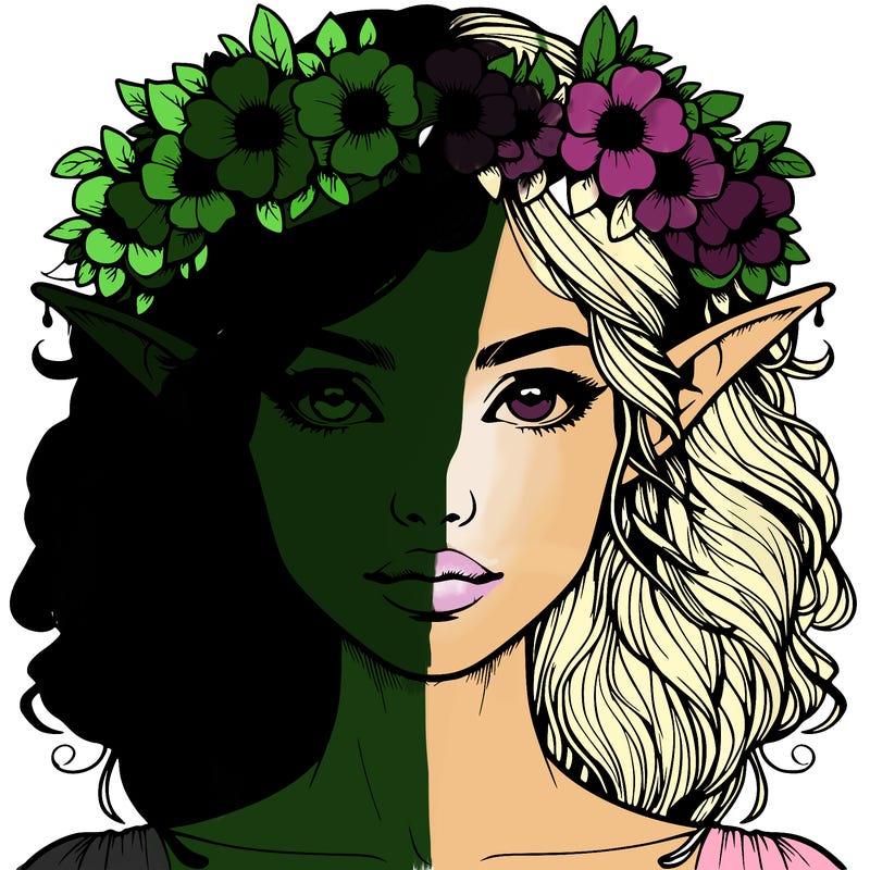 realistic female elf with flower crown