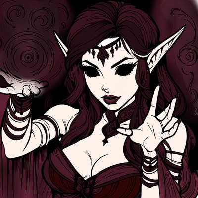 realistic scary beautiful elf sorceress casting spell