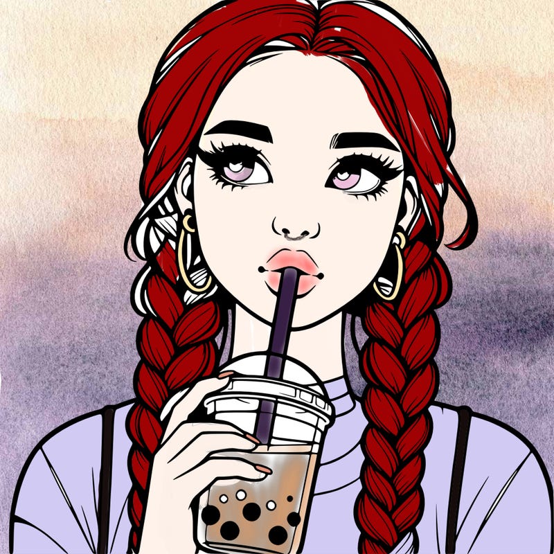 realistic girl with braided hair drinking boba