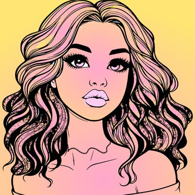 realistic girl with wavy hair and lips