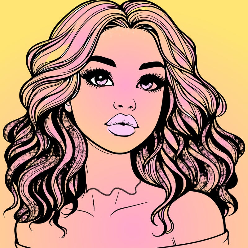 realistic girl with wavy hair and lips