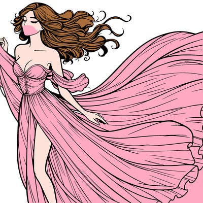 realistic woman in dress flowing the the wind