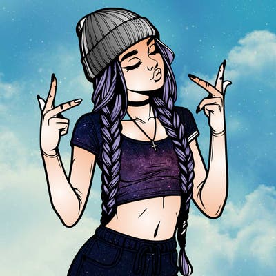 realistic teenage girl with braids and a beanie and crop top doing 🫶🏼