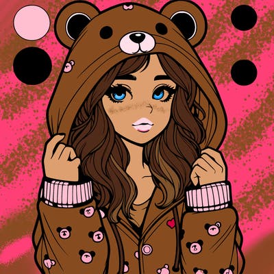 realistic girl in a animal pjs hoodie