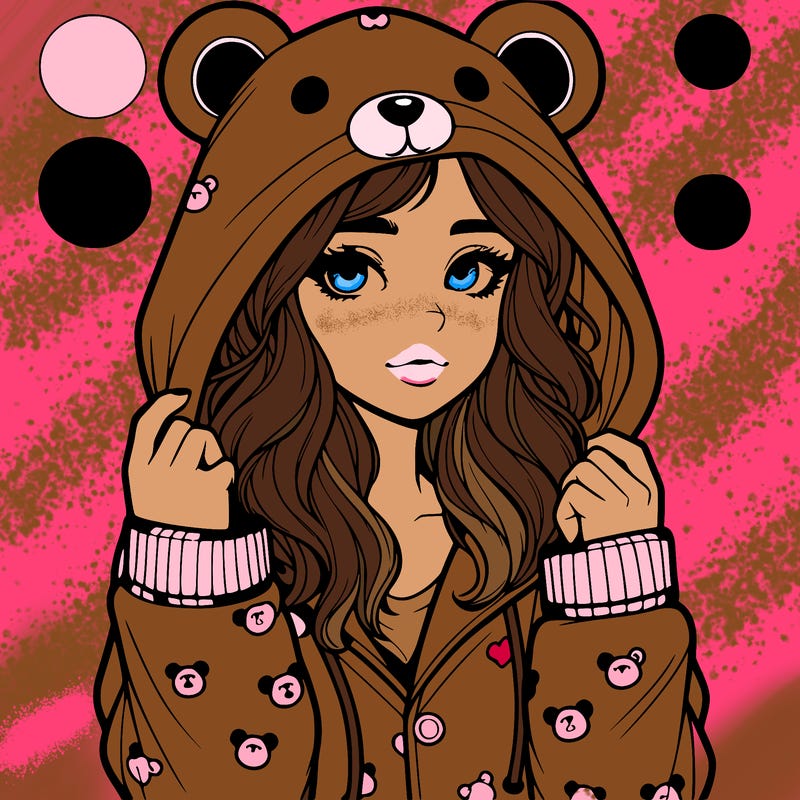 realistic girl in a animal pjs hoodie