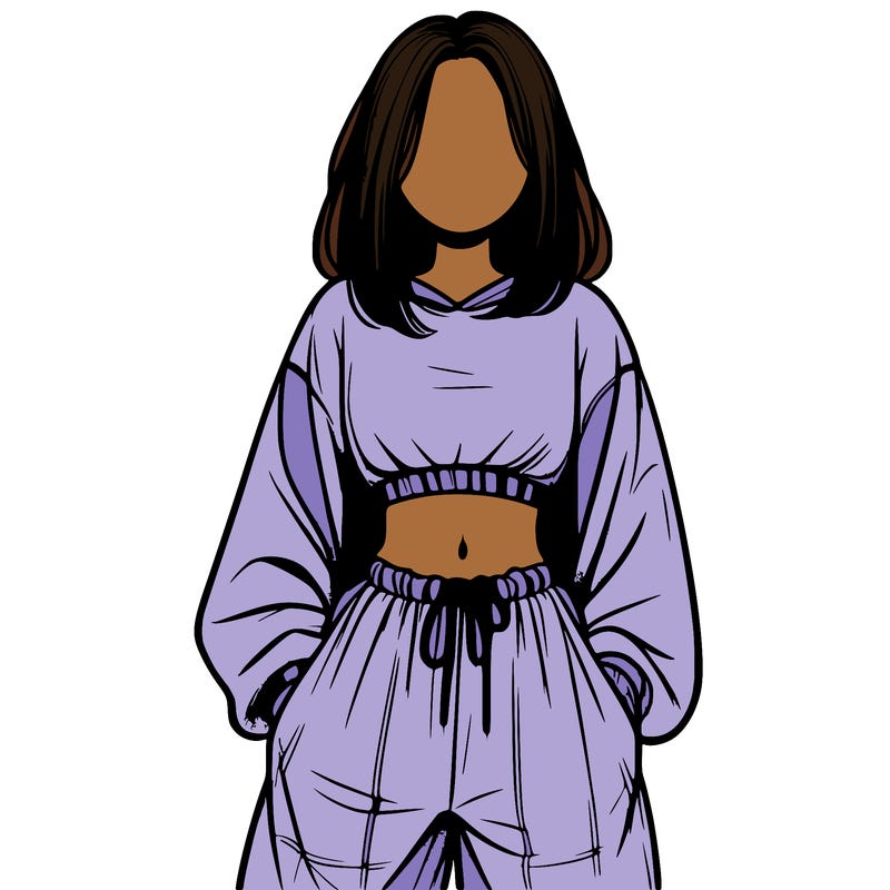 realistic girl faceless with baggy pants and a crop top
