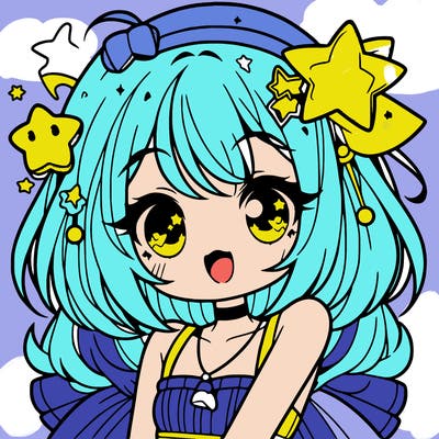 cute anime girl with star accessories