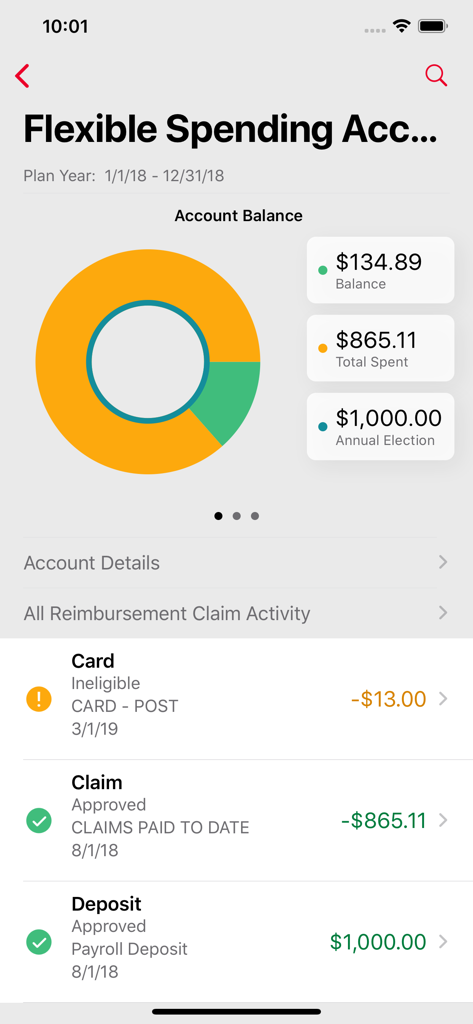 AFmobile® - AFmobileアプリのダッシュボード。残高チャートと最近の請求アクティビティが表示されるフレキシブル・スペンディング・アカウントの概要が表示されます。