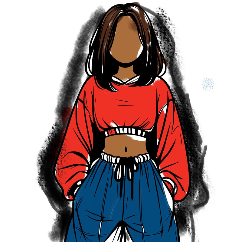 realistic girl faceless with baggy pants and a crop top