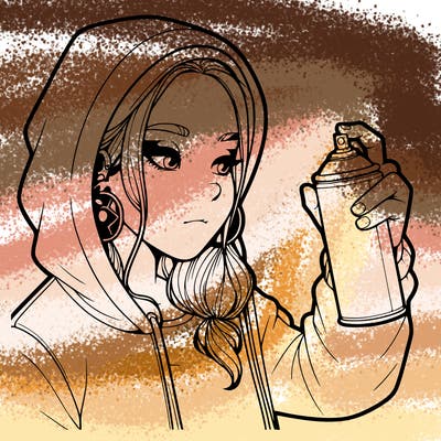 a realistic girl, spray painting