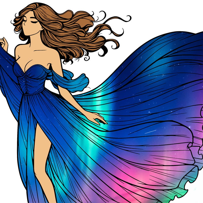 realistic woman in dress flowing the the wind