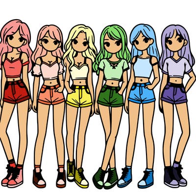 a group of girls wearing crop tops and shorts