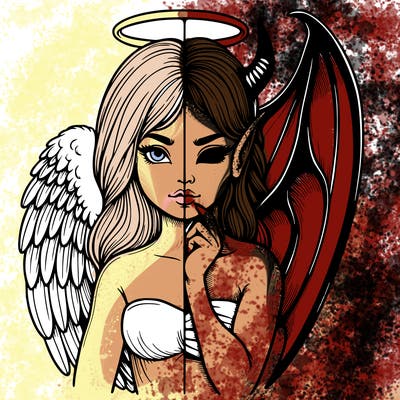 realistic angel half demon