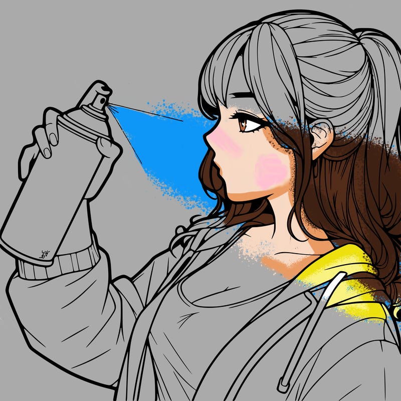 a realistic girl spray, painting