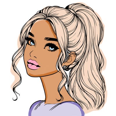 realistic girl with a ponytail on her hair and lips