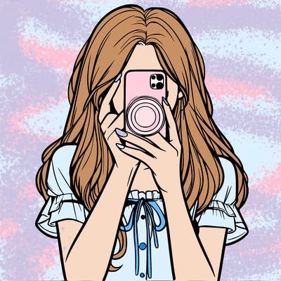 a realistic girl holding her phone taking pictures