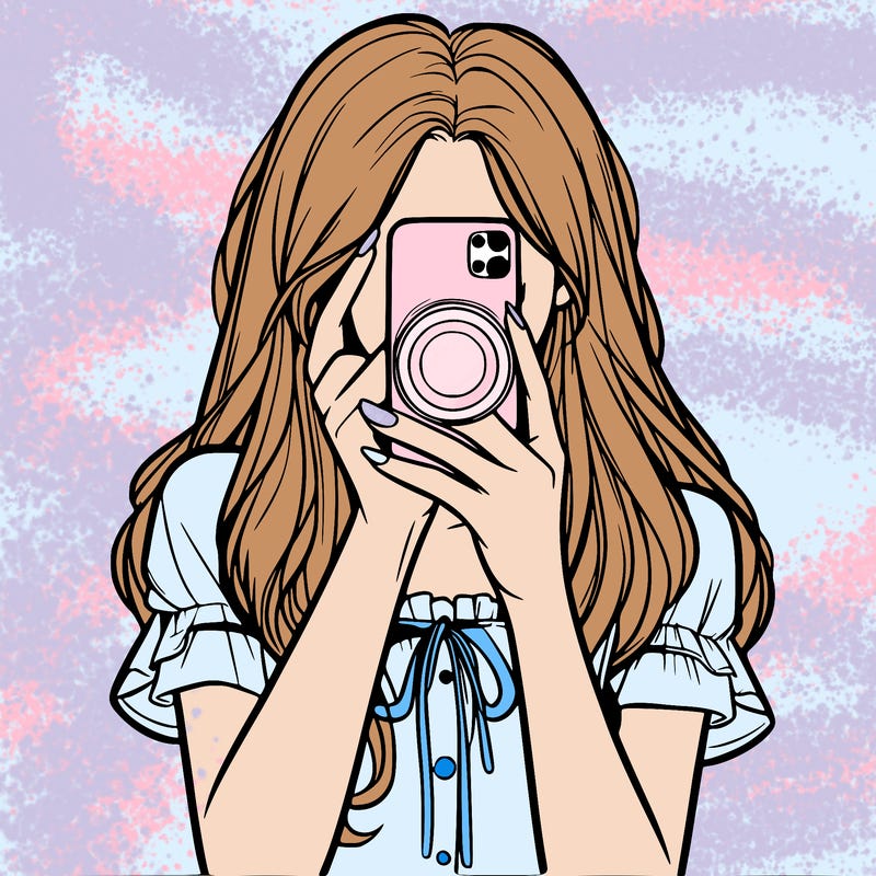 a realistic girl holding her phone taking pictures