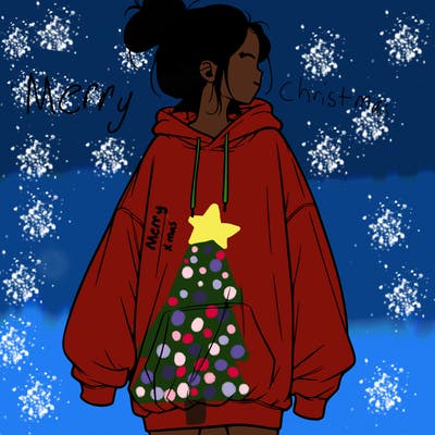 realistic girl with a oversized sweatshirt on and a bun