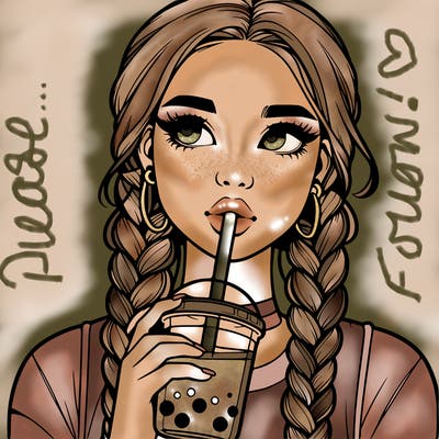 realistic girl with braided hair drinking boba