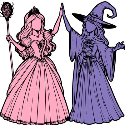 detailed realistic split of a princess and a witch