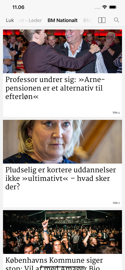 Berlingske e-avis - Danish news articles displayed in the Berlingske e-avis mobile app